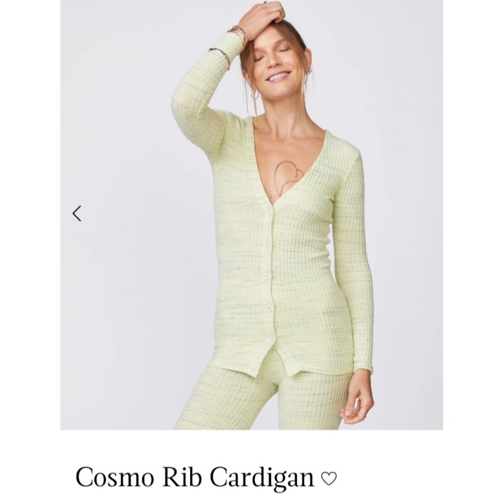 Monrow Cosmo‎ Ribbed Cardigan Sweater Light Heather Green V-Neck Button Up SZ S